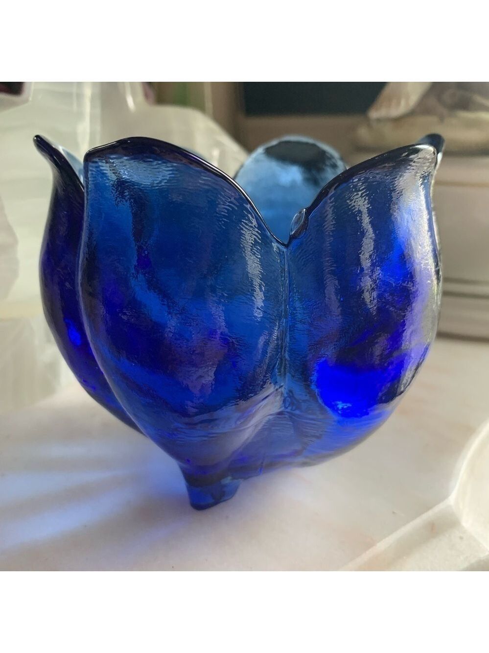 Glass Tulip Cobalt Blue Bowl or Tea Light Holder
